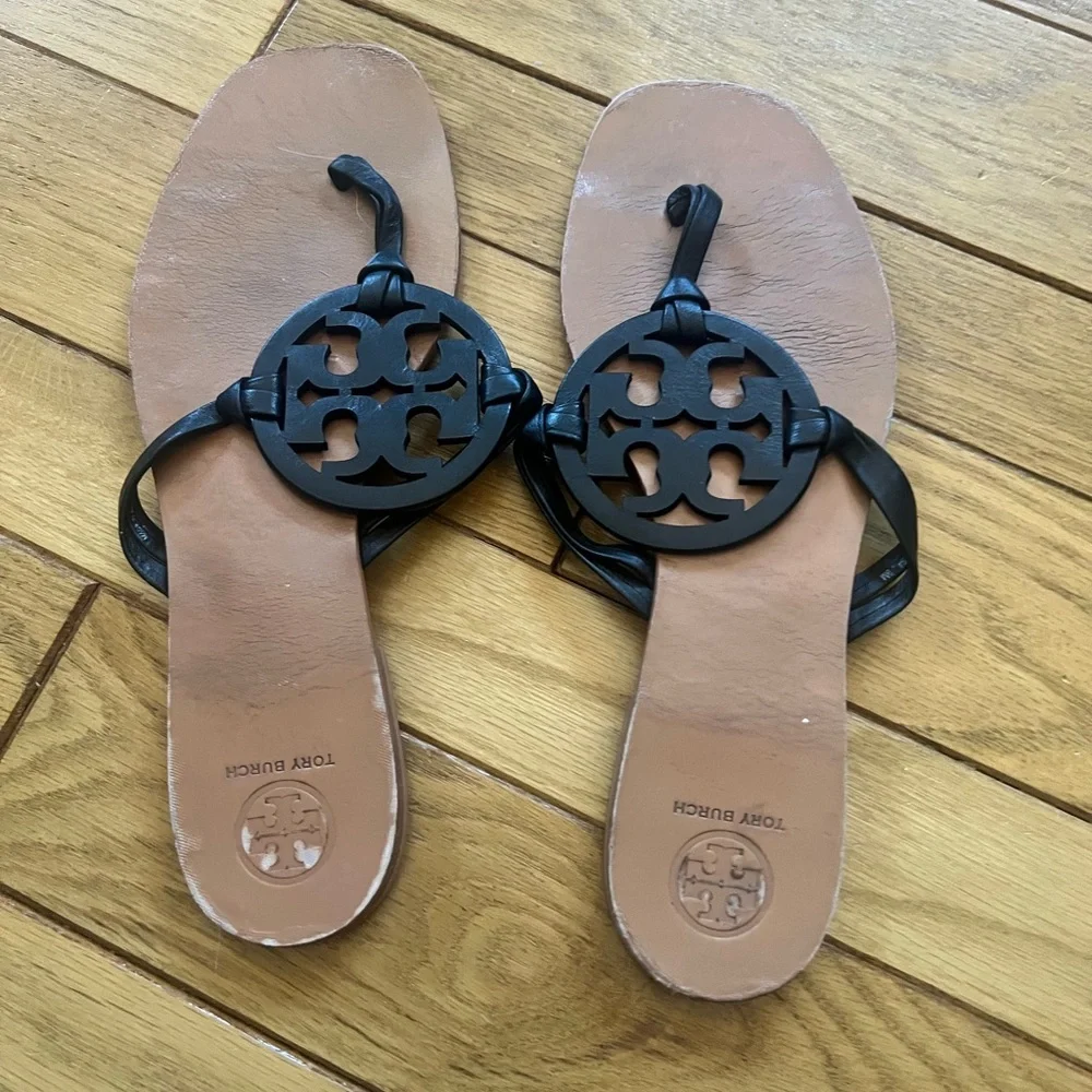Tory Burch - Black Medallion Miller Leather Sandals